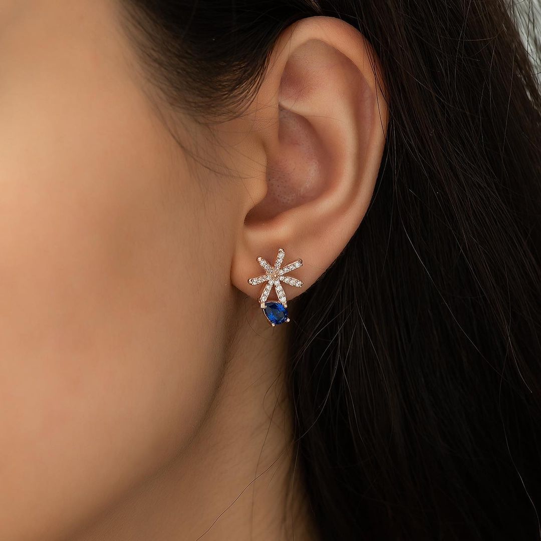 Blue Pear Cut Cubic Zirconia Solitaire Star Earrings For Her | Fashion Jewelry Collection From Women | Anniversary Gift Earring For Wife