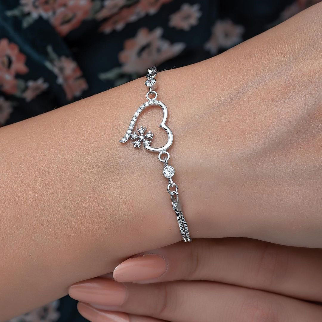 Heart Shape White Round Brilliant Cut Signity Diamond Pave Bracelet | Proposal Gift Bracelet For Girlfriend | Fashion Jewelry For Women