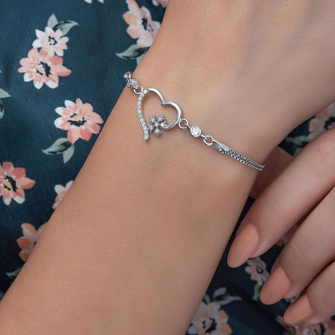 Heart Shape White Round Brilliant Cut Signity Diamond Pave Bracelet | Proposal Gift Bracelet For Girlfriend | Fashion Jewelry For Women