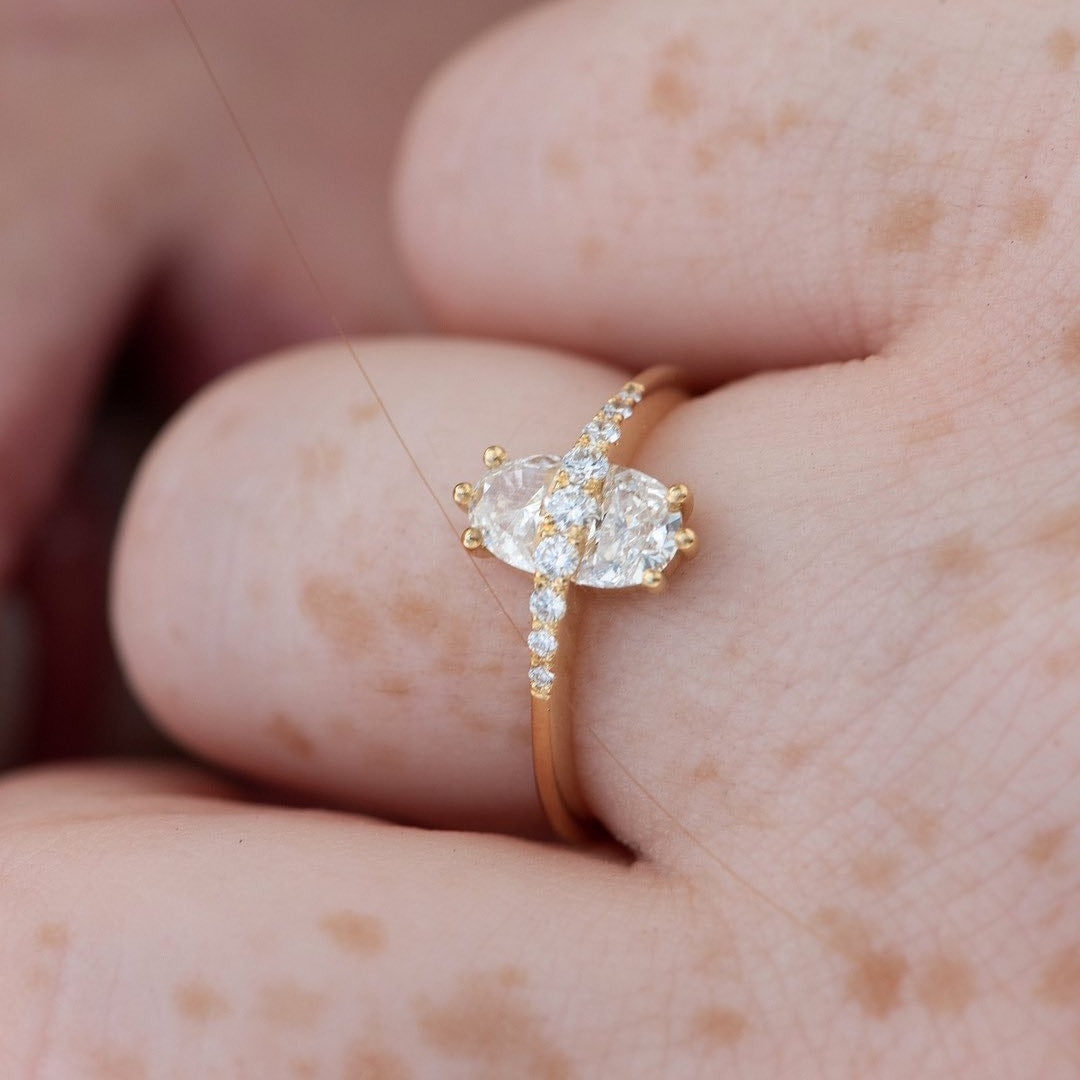 2.5Ct White Half Moon Cut Two Stone Ring | Engagement Ring For Her | Beautiful Ring | Elegant Ring