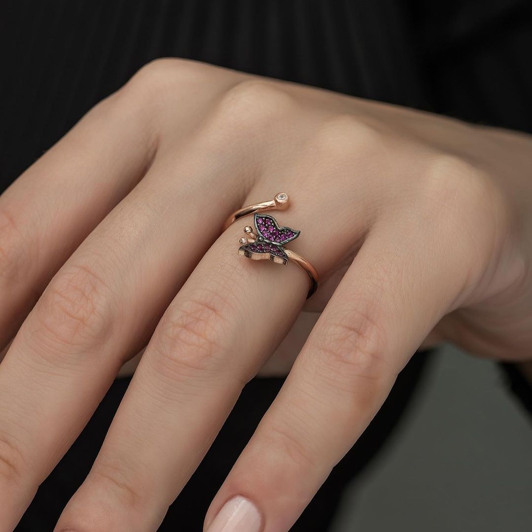 1.2CT Purple Round Cut Cluster Butterfly Ring | Bypass Ring For Her | Fancy Ring For Women | Designer Ring