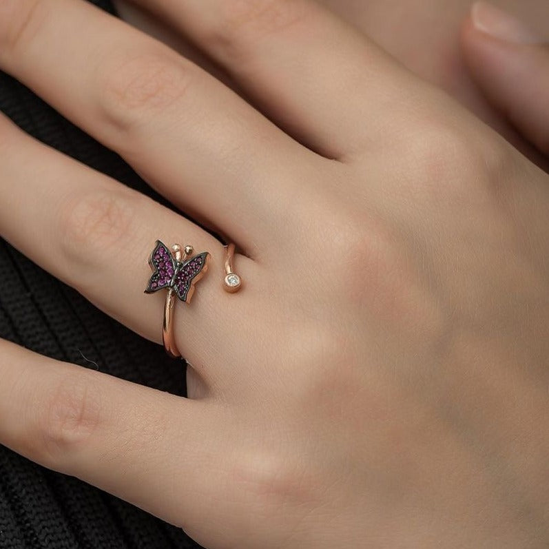 1.2CT Purple Round Cut Cluster Butterfly Ring | Bypass Ring For Her | Fancy Ring For Women | Designer Ring