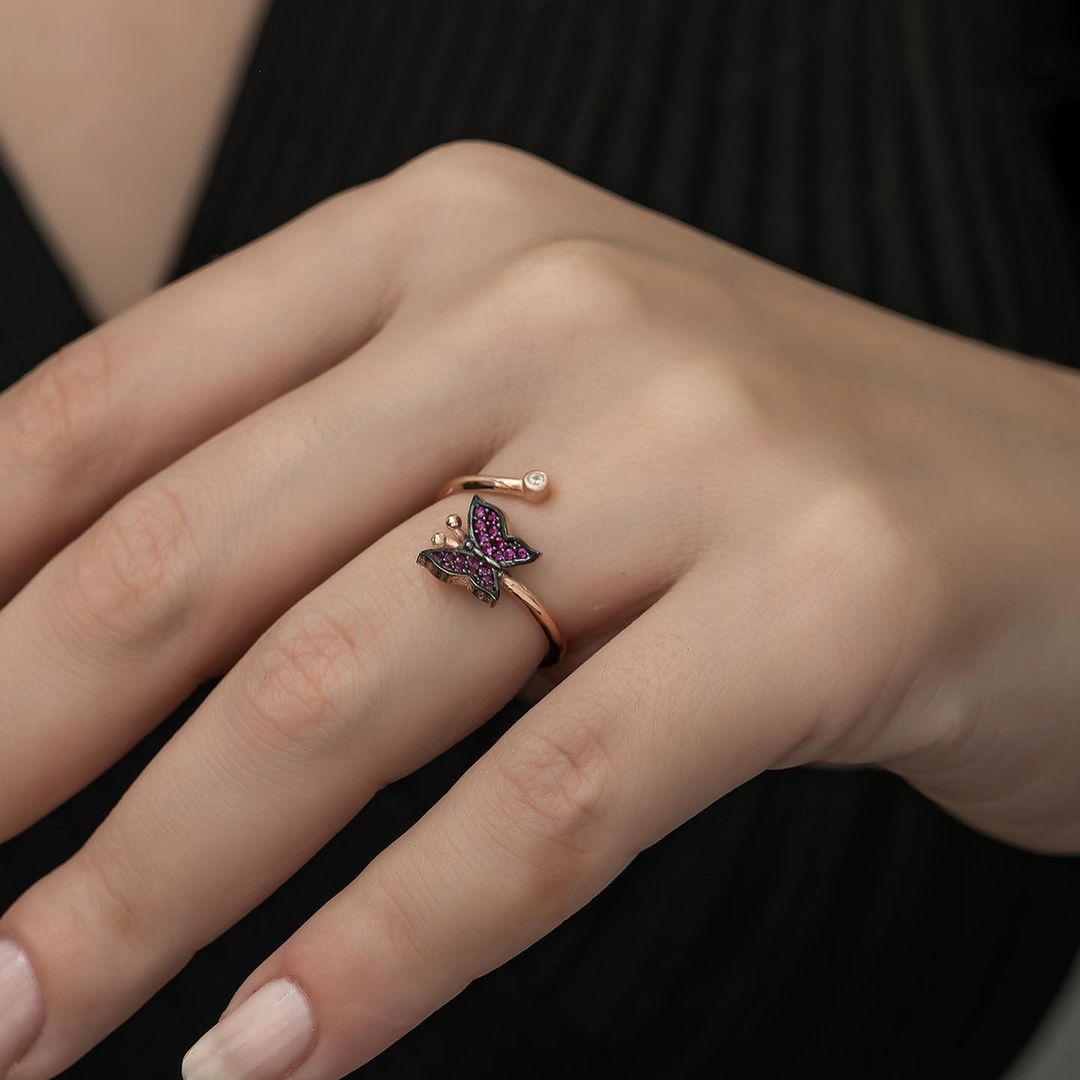 1.2CT Purple Round Cut Cluster Butterfly Ring | Bypass Ring For Her | Fancy Ring For Women | Designer Ring