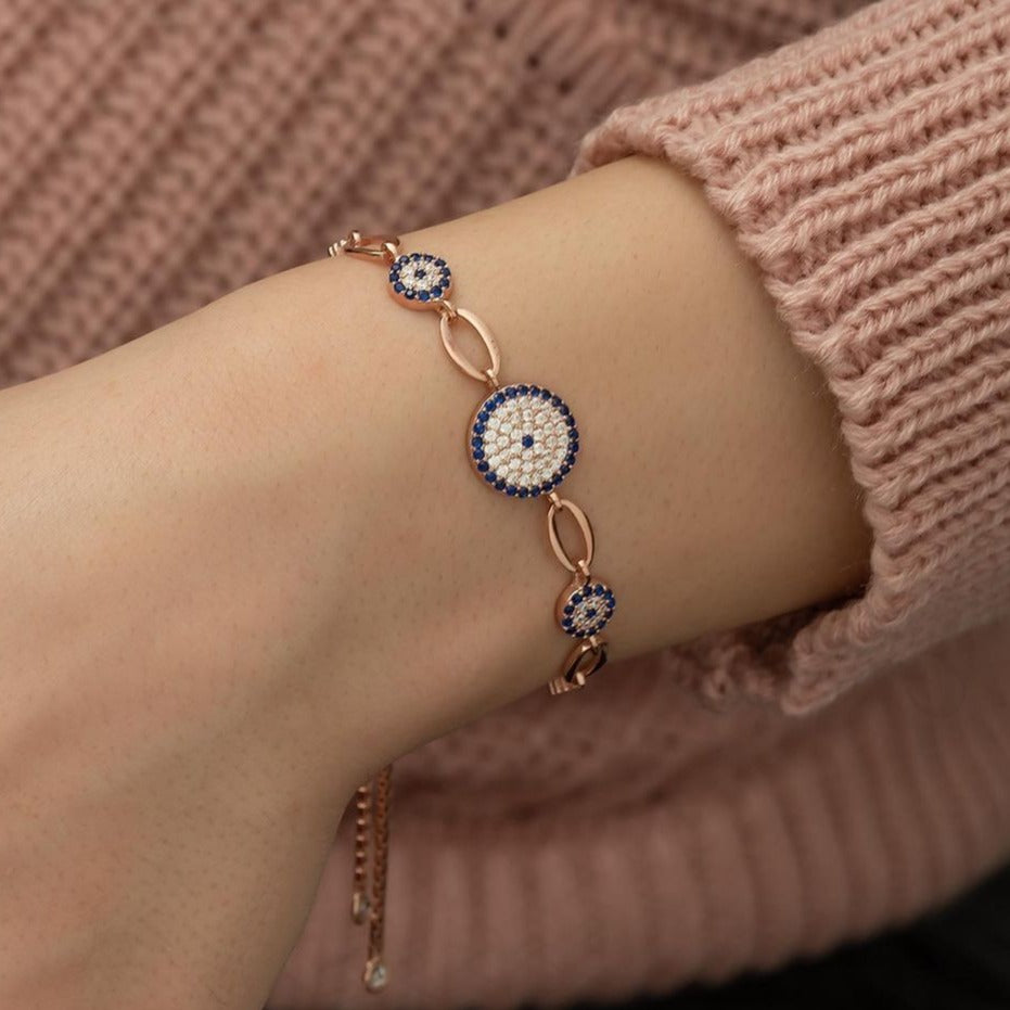 Blue And White Round Brilliant Cut Signity Diamond Cluster Bracelet For Women | Adjustable Bracelet For Girl | Wedding Gift For Bridal
