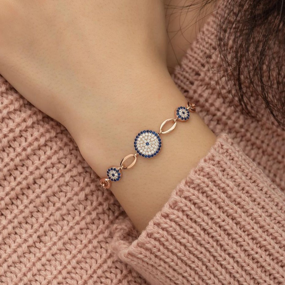 Blue And White Round Brilliant Cut Signity Diamond Cluster Bracelet For Women | Adjustable Bracelet For Girl | Wedding Gift For Bridal