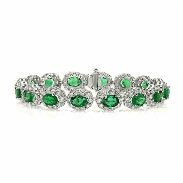 Green Oval Brilliant Cut Signity Diamond Halo Bracelet | Special Occasion Bracelet For Her | Jewelry Collection For Women