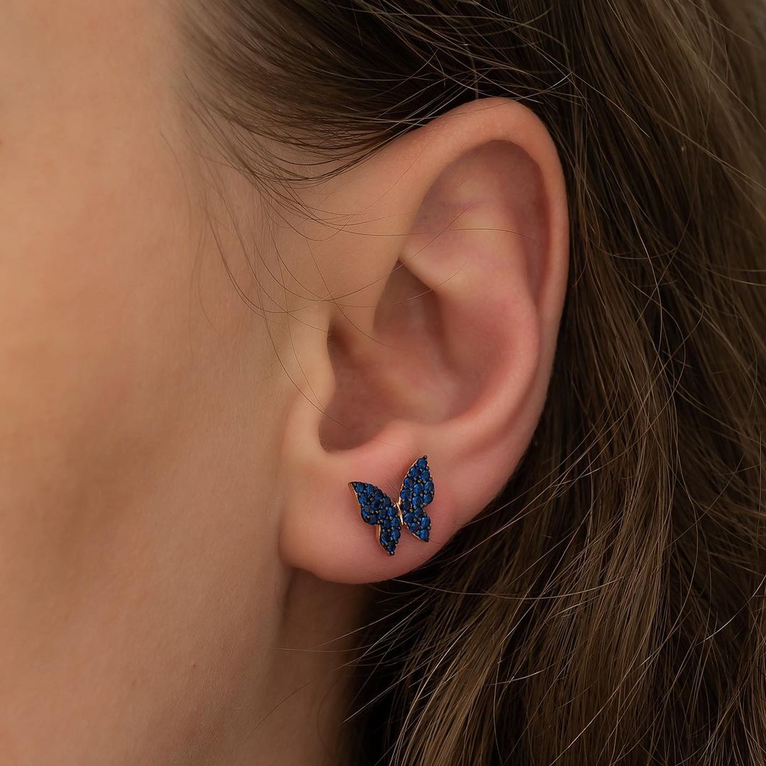 Butterfly Blue Round Cut Cubic Zirconia Cluster Earrings For Her | Birthday Gift Earring For Sister | Beautiful Earring For Her