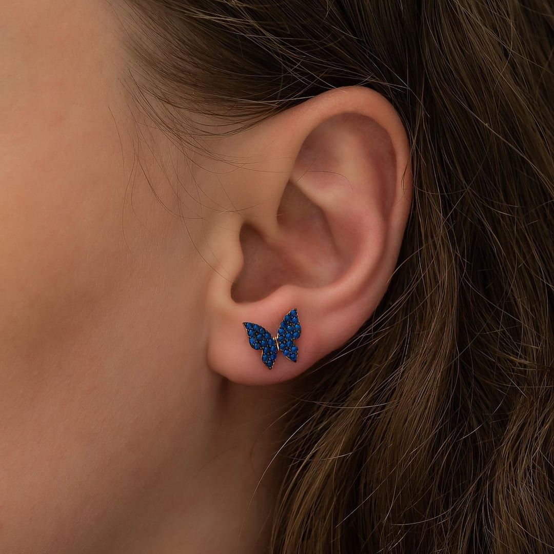 Butterfly Blue Round Cut Cubic Zirconia Cluster Earrings For Her | Birthday Gift Earring For Sister | Beautiful Earring For Her