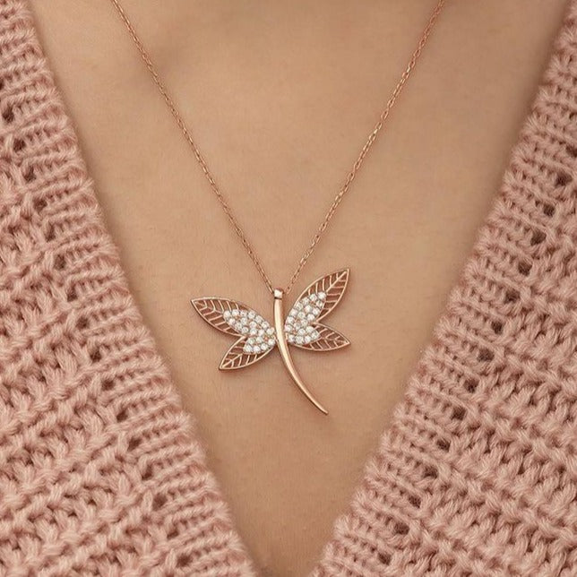 Dragonfly 2.55Ct White Round Cut Cluster Pendant | Timeless Design | Thank You Gift Pendant | Women Jewelry