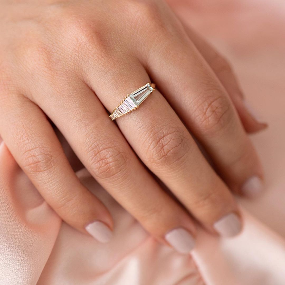 1.5CT Aquamarine Tapered Baguette Cut Solitaire Ring | Promise Ring For Her | Minimalist Ring | Stacking Ring