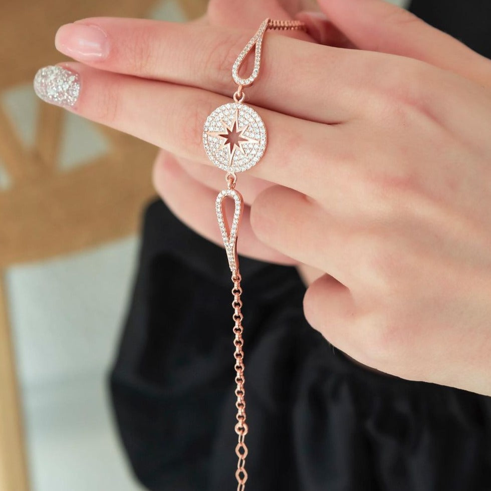 Cuff Model Polar Star White Round Brilliant Cut Signity Diamond Cluster Bracelet | Special Occasion Bracelet For Her | Anniversary Gift Bracelet For Wife