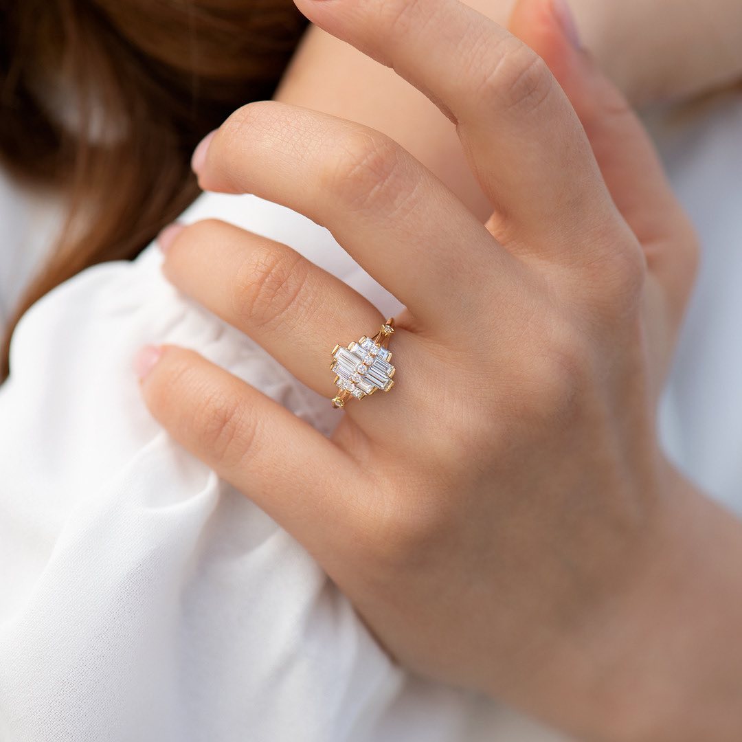 1.5Ct White Round And Baguette Cut Cluster Ring | Engagement Promise Ring For Fiancee | Beautiful Ring | Fancy Ring