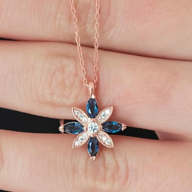 Flower Shape 3.10Ct Blue Marquise Cut Prong Pendant | Wedding Pendant For Bridal | Fashion Jewelry | Designer Pendant For Women