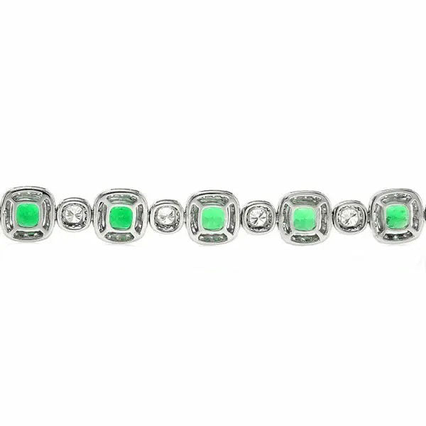 Green Cushion And White Round Brilliant Cut Signity Diamond Halo Bracelet | Party Wear Bracelet For Women | Bridal Wedding Gift Bracelet