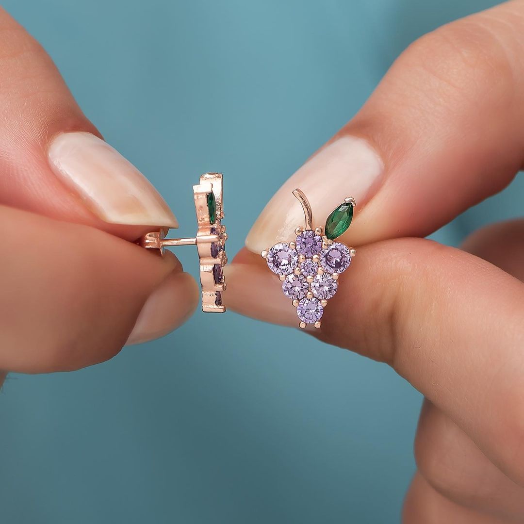 Grapes Bunch Purple Round Cut Cubic Zirconia Cluster Earring | Birthday Gift Earring | Glamorous Earring | Fashion Jewelry