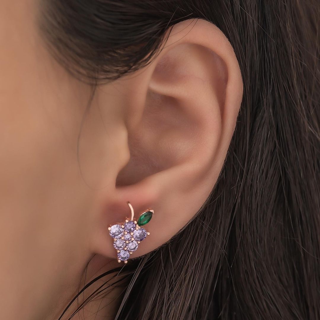 Grapes Bunch Purple Round Cut Cubic Zirconia Cluster Earring | Birthday Gift Earring | Glamorous Earring | Fashion Jewelry