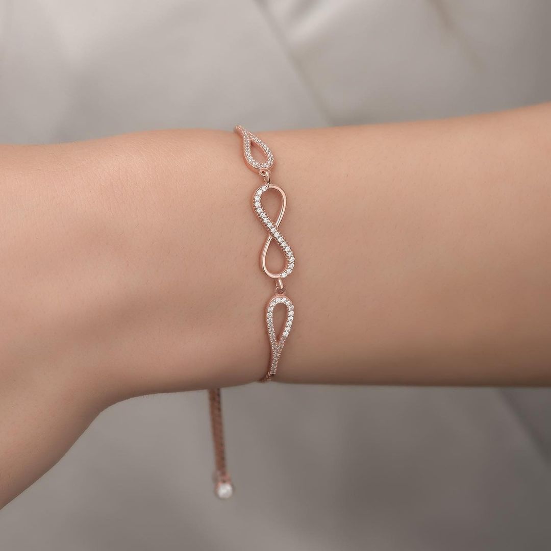 Infinity White Round Brilliant Cut Signity Diamond Pave Bracelet | Engagement Bracelet For Fiancee | Adjustable Bracelet For Her