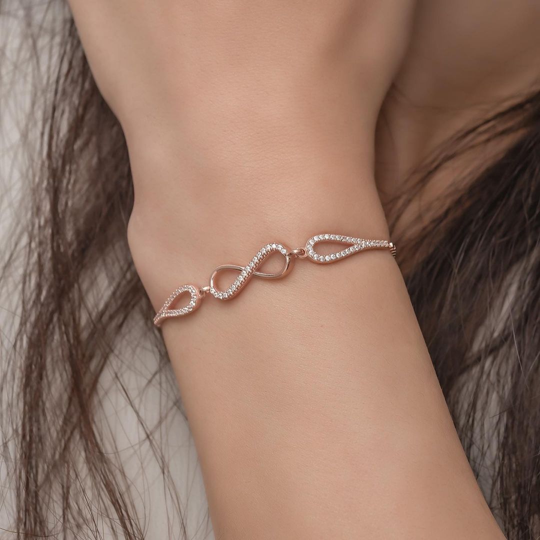 Infinity White Round Brilliant Cut Signity Diamond Pave Bracelet | Engagement Bracelet For Fiancee | Adjustable Bracelet For Her