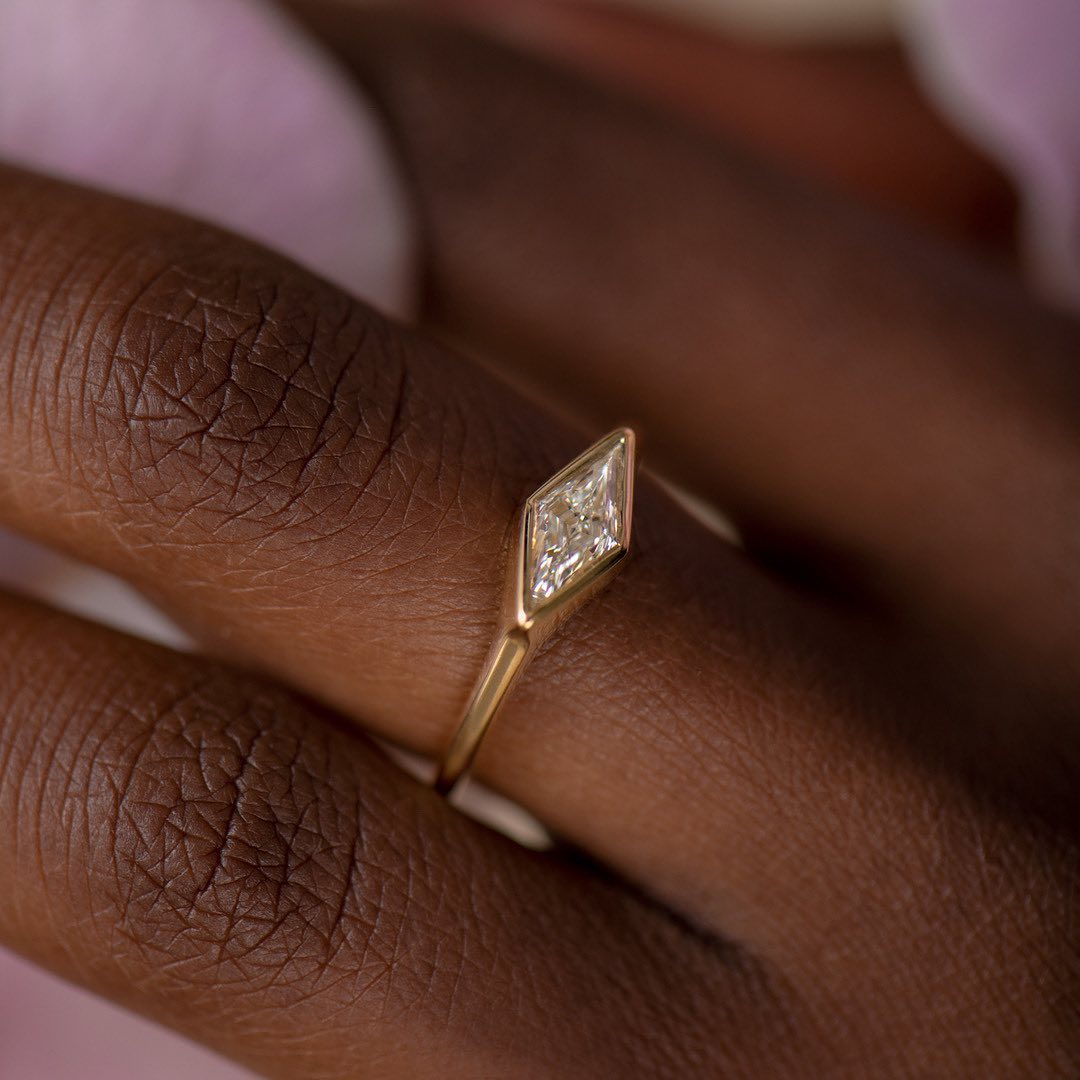 1.4Ct White lozenge Cut Bezel Ring | Birthstone Ring For Her | Unique Ring | Simple Ring