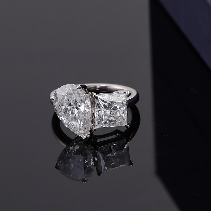 2.6Ct White Pear And Princess Cut Two Stone Ring For Women | Birthday Gift Ring For Her | Toi Et Moi Ring | Promise Ring For Fiancee
