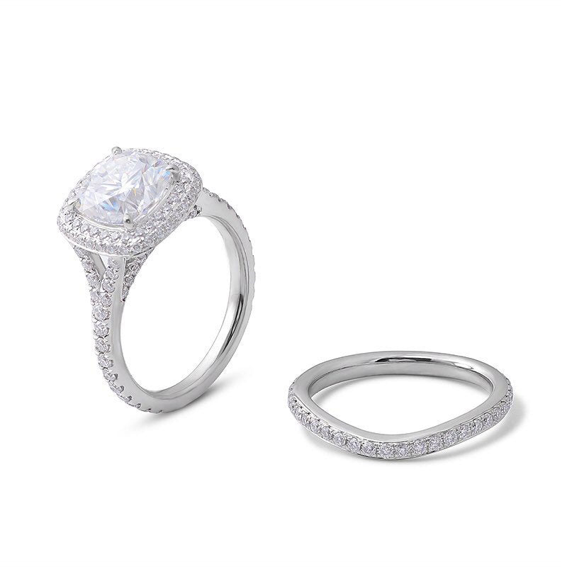 3.2Ct White Cushion Cut Halo Setting Ring | Engagement Bride Ring Set | Double Band Ring Set | Fashionable Jewelry For Women