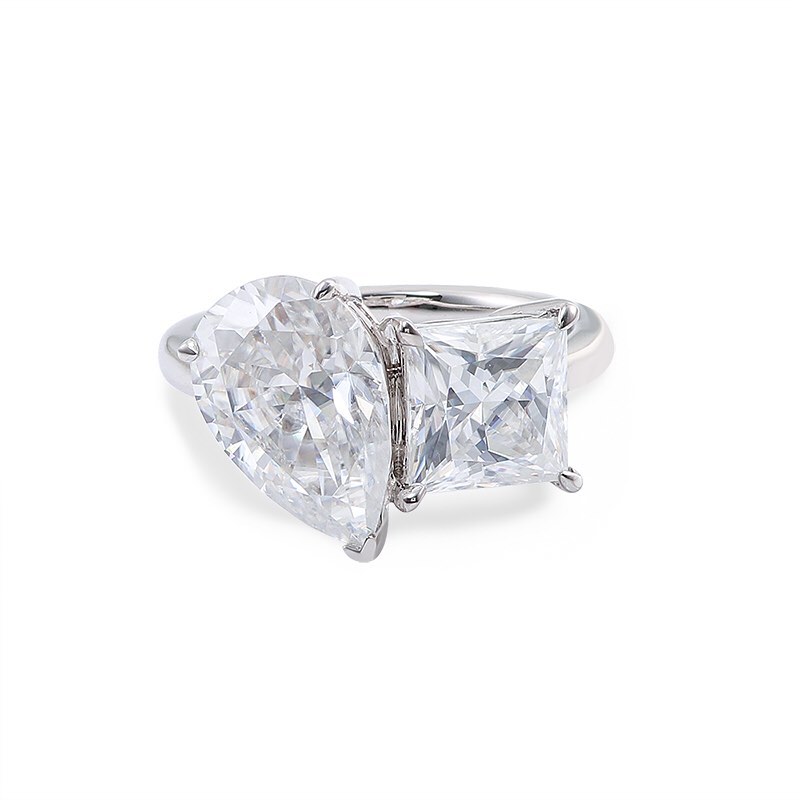 2.6Ct White Pear And Princess Cut Two Stone Ring For Women | Birthday Gift Ring For Her | Toi Et Moi Ring | Promise Ring For Fiancee