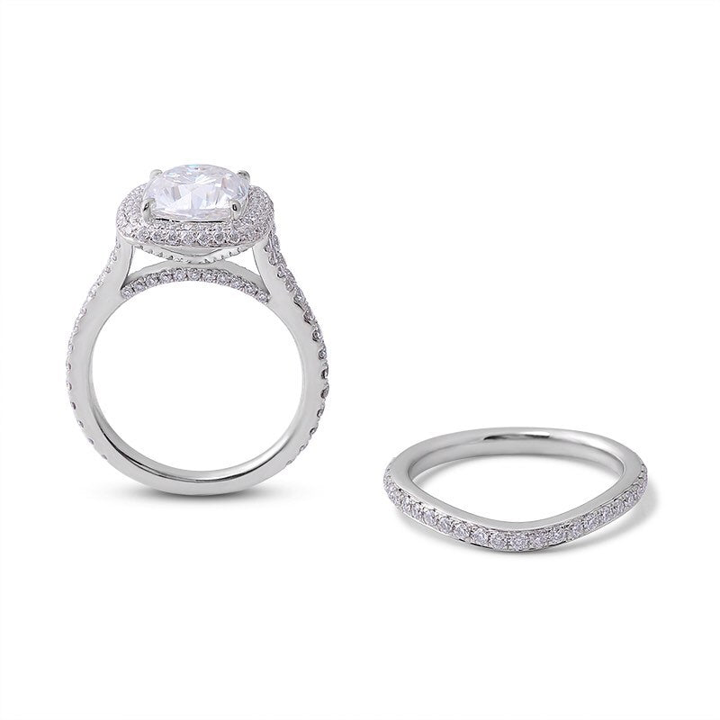 3.2Ct White Cushion Cut Halo Setting Ring | Engagement Bride Ring Set | Double Band Ring Set | Fashionable Jewelry For Women