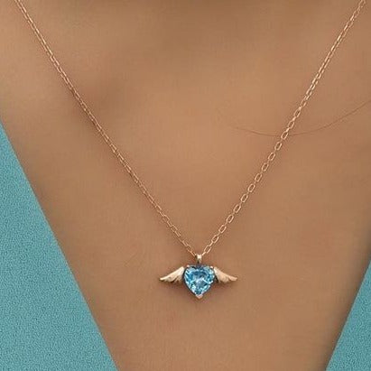 Flying Heart 2.55Ct Aquamarine Color Heart Cut Solitaire Pendant | Lovable Pendant For Her | Proposal Pendant | Promise Pendant | Women Jewelry