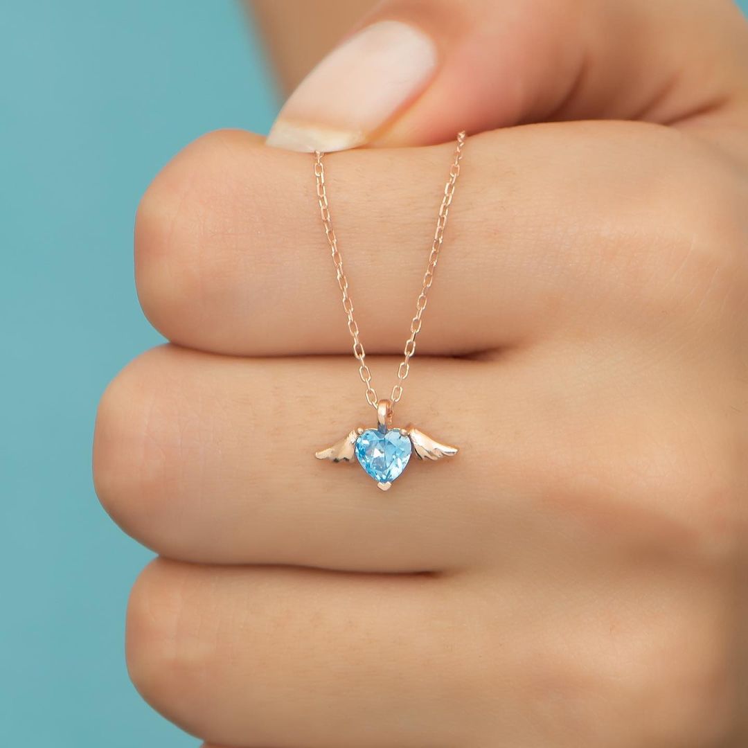 Flying Heart 2.55Ct Aquamarine Color Heart Cut Solitaire Pendant | Lovable Pendant For Her | Proposal Pendant | Promise Pendant | Women Jewelry