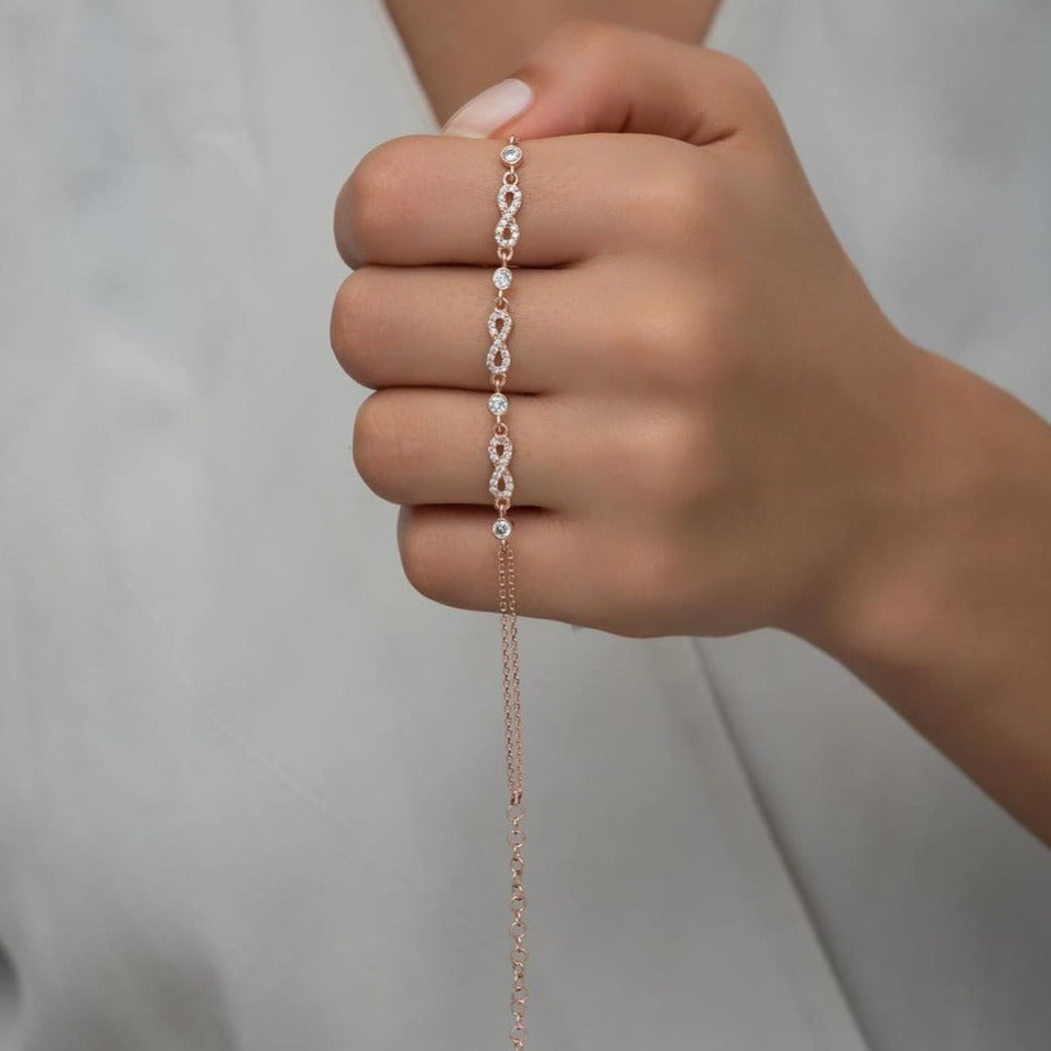 Infinity White Round Brilliant Cut Signity Diamond Bezel Set Bracelet | Elegant Design Bracelet | Baby Shower Gift Bracelet