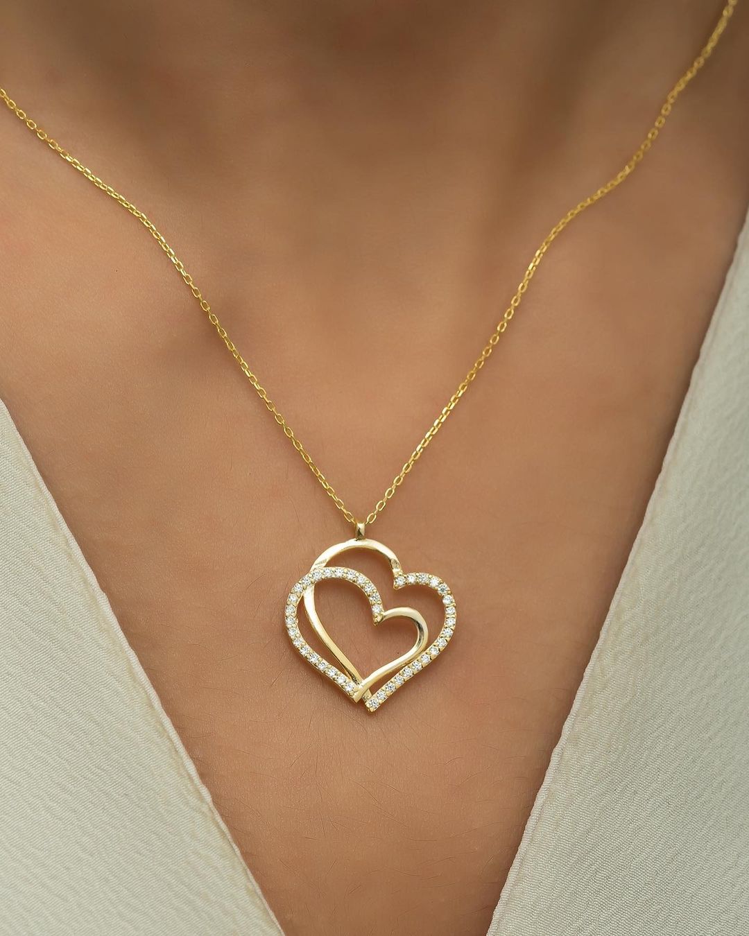 Double Heart Shape 2.50Ct White Round Cut Pave Pendant | Anniversary Gift Pendant For Her | Proposal Gift Pendant For Girlfriend | Everyday Elegance Pendant