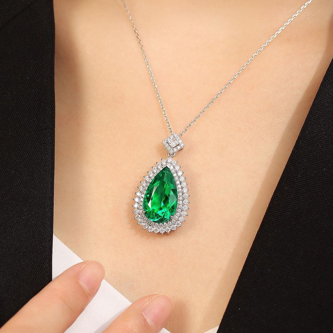 3.30Ct Green Pear Cut Double Halo Pendant | Party Wear Pendant | Wedding Gift Pendant For Bridal | Designer Pendant