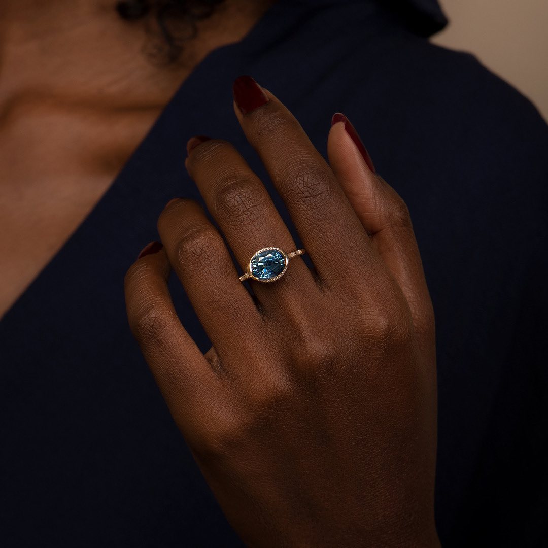 2.8Ct Blue Oval Cut Half Bezel Ring | Birthstone Ring For Women | Thank You Gift Ring | Elegant Design Ring