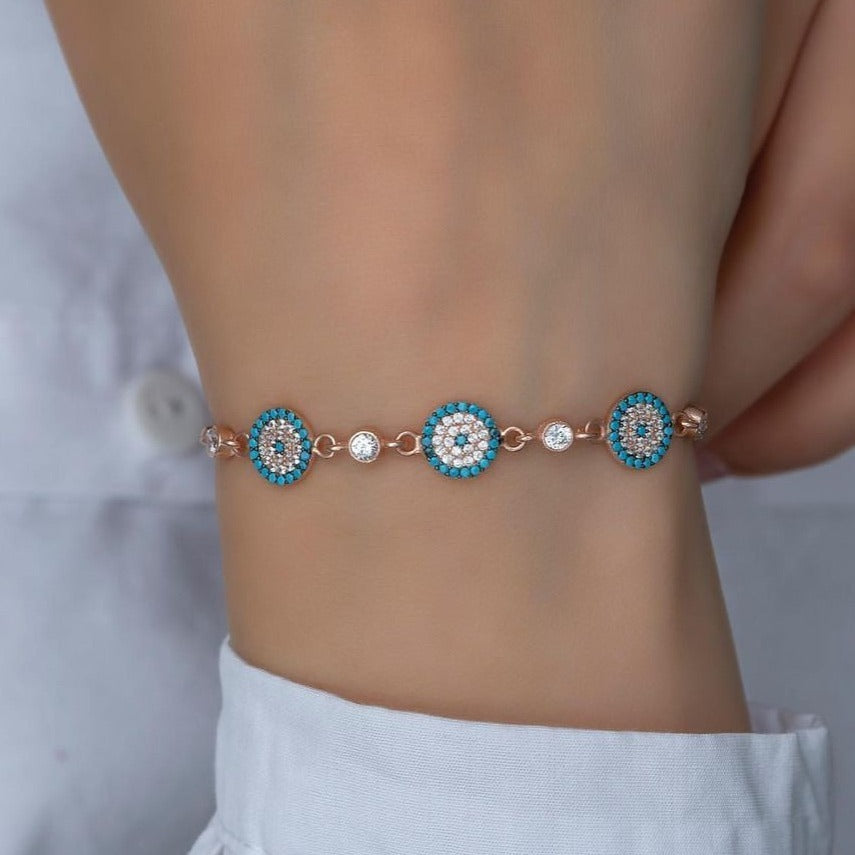 White And Blue Round Brilliant Cut Signity Diamond Bezel With Cluster Bracelet | Special Occasion Bracelet | Engagement Gift Bracelet For Fiancee