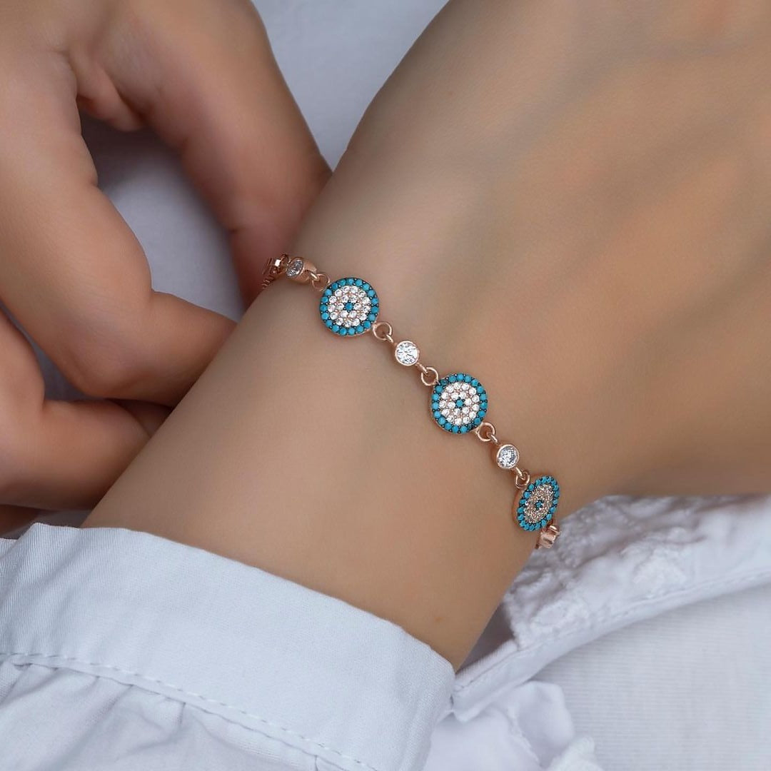 White And Blue Round Brilliant Cut Signity Diamond Bezel With Cluster Bracelet | Special Occasion Bracelet | Engagement Gift Bracelet For Fiancee