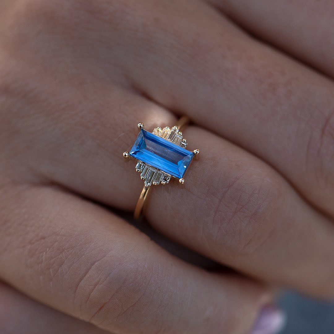 2.8Ct Blue Baguette Cut Solitaire Ring | Special Occasion Ring | Timeless Design Ring | Surprise Gift