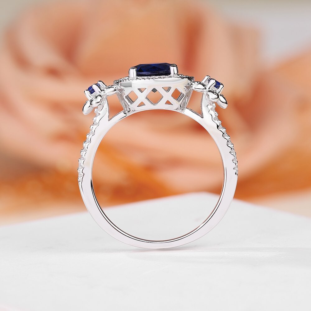 2.88Ct Blue Round Cut Halo Ring | Wedding Gift Ring | Women Jewelry | Timeless Design