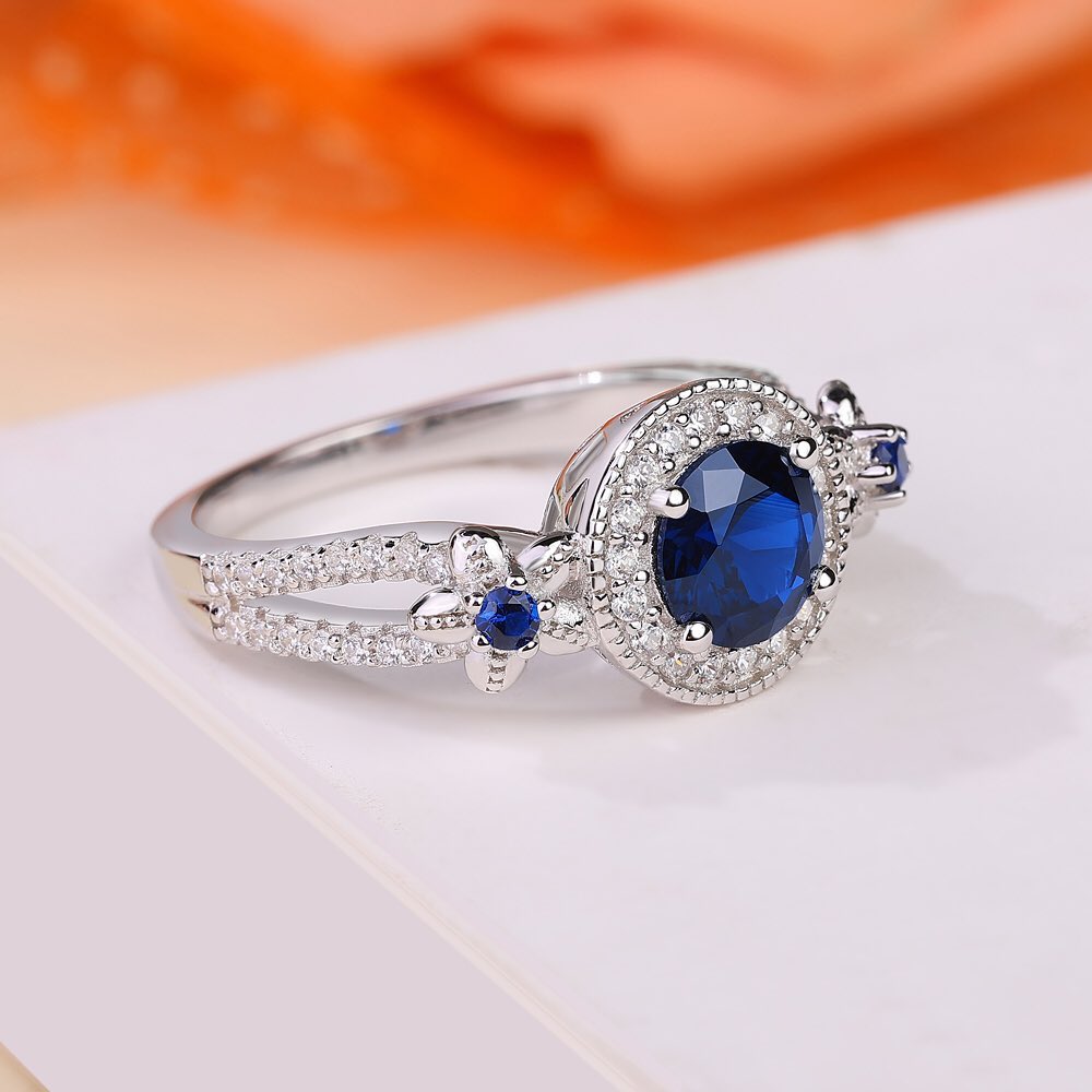 2.88Ct Blue Round Cut Halo Ring | Wedding Gift Ring | Women Jewelry | Timeless Design (Copy) (Copy)