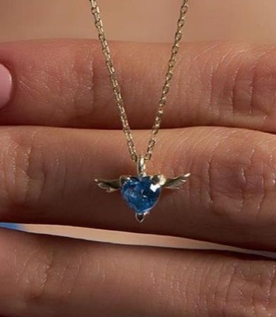 2.50Ct Blue Heart Cut Solitaire Wings Pendant | Proposal Pendant For Girlfriend | Daily Wear Pendant
