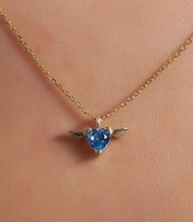 2.50Ct Blue Heart Cut Solitaire Wings Pendant | Proposal Pendant For Girlfriend | Daily Wear Pendant