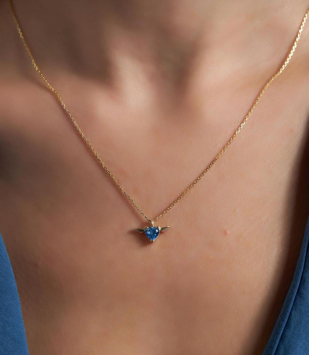 2.50Ct Blue Heart Cut Solitaire Wings Pendant | Proposal Pendant For Girlfriend | Daily Wear Pendant