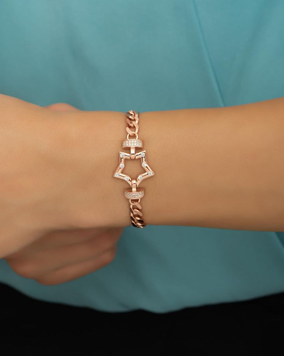 Star Shape White Round Brilliant Cut Signity Diamond Prong Set Bracelet | Cuban Chain Bracelet For Women | Fancy Bracelet For Her