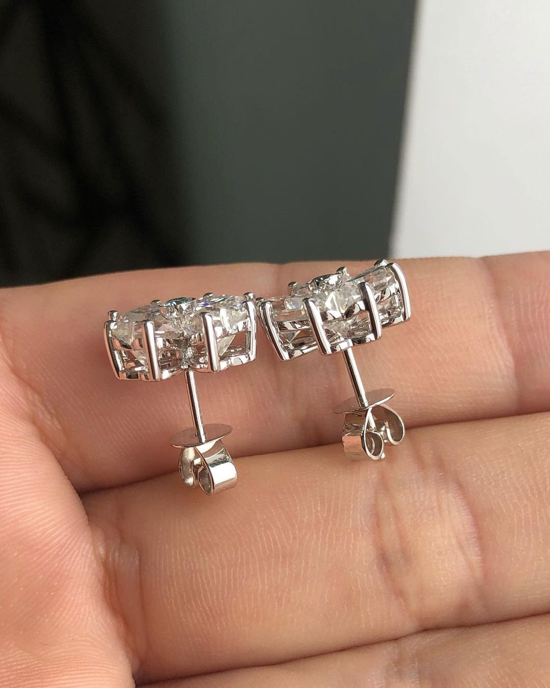 Clover Shape White Round And Heart Cut Cubic Zirconia Bezel With Cluster Stud Earring | Baby Shower Gift For Her | Bridesmaid Jewelry Gift | Thank You Gift Earring