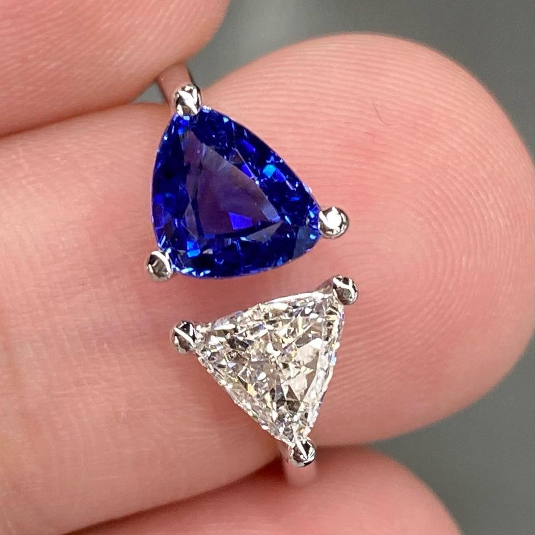 3.10Ct White And Blue Trillion Cut Two Stone Ring | Toi Et Moi Ring | Minimalist Ring For Women