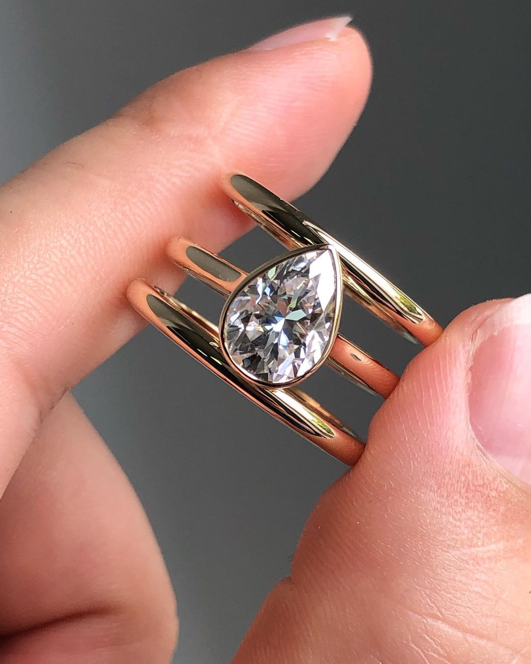2.60Ct White Pear Cut Bezel Ring Set | Engagement Gift Ring Set | Timeless Design