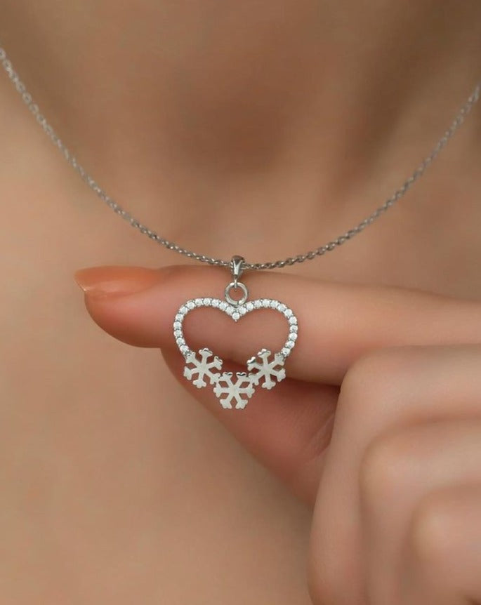 Snowflake With Heart Shape 1.50Ct White Round Cut Pave Pendant | Engagement Gift For Fiancée | Elegant Jewelry Piece | Women Jewelry