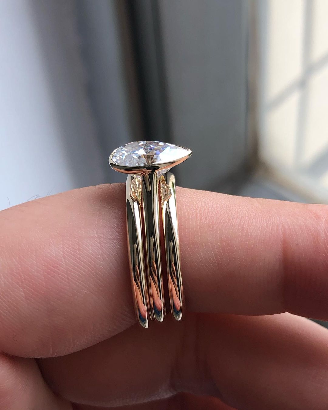 2.60Ct White Pear Cut Bezel Ring Set | Engagement Gift Ring Set | Timeless Design