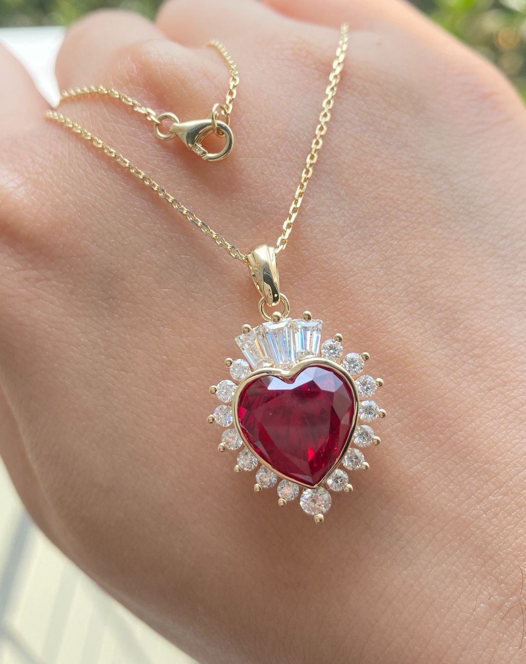 3.30Ct Red Heart Cut Bezel Pendant | Anniversary Gift Pendant For Wife | Lovable Pendant For Her | Forever One Pendant