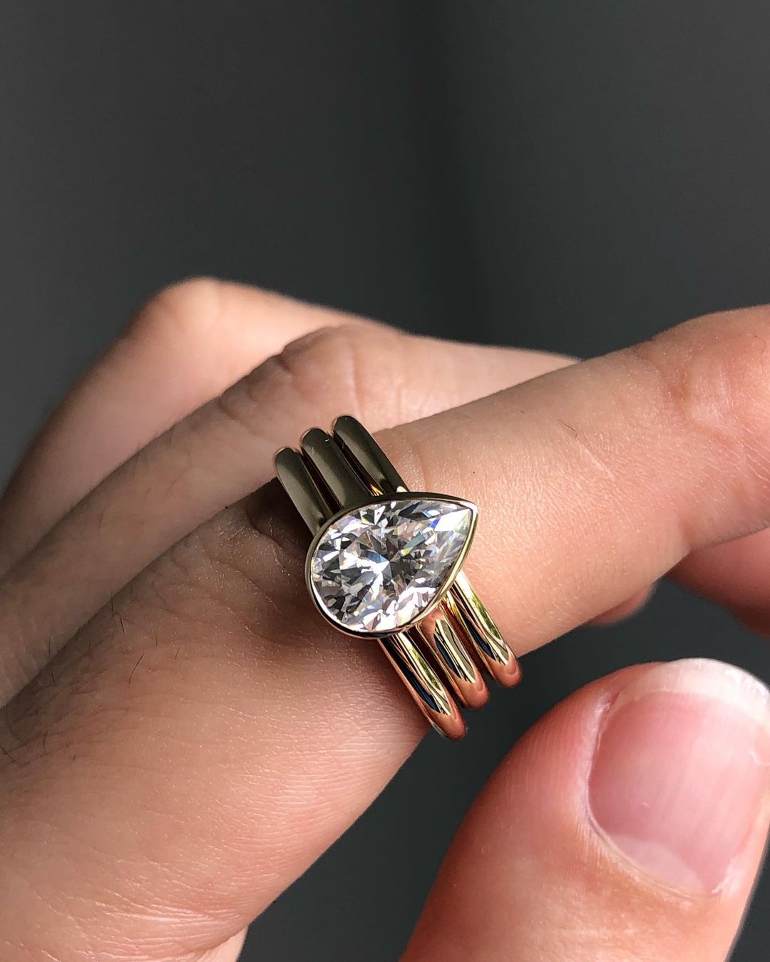2.60Ct White Pear Cut Bezel Ring Set | Engagement Gift Ring Set | Timeless Design