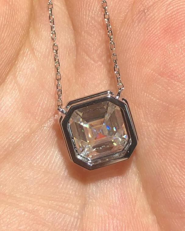 2.88Ct White Asscher Cut Halo Pendant | Engagement Gift Pendant | Special Gift Pendant For Her | Jewelry Collection
